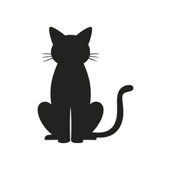 Fototapeta premium Black cat silhouette sitting with tail curled vector