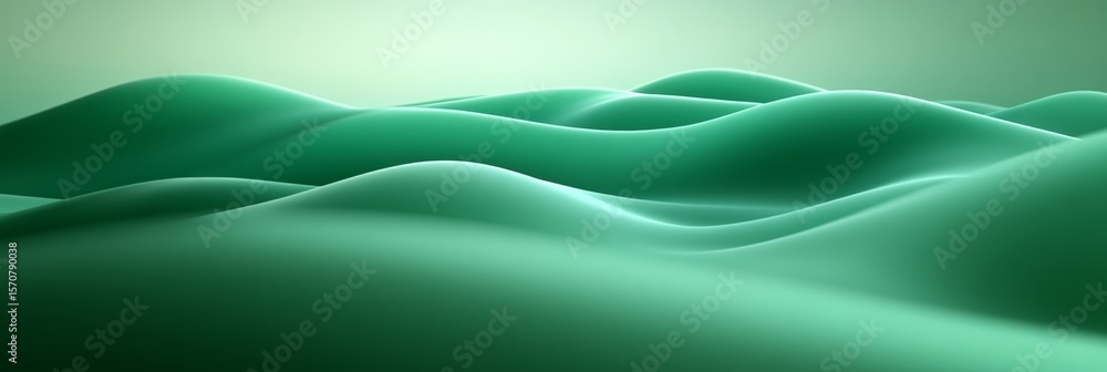 Poster fluid waves pattern in soft green tones, delicate waved abstract dynamic background design concept