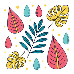 Colorful Tropical Leaves Raindrops Design