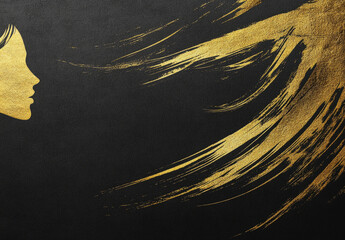 Minimalistic black background with golden brush strokes, 