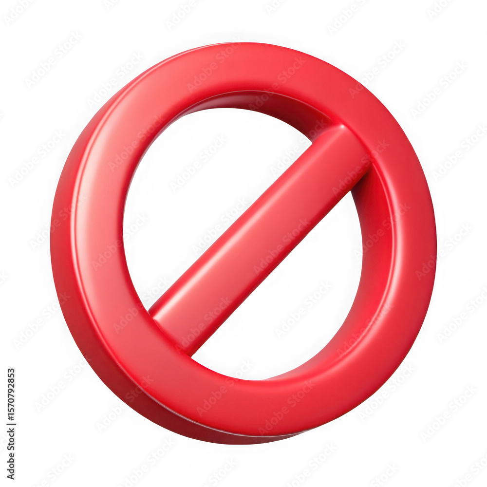 Poster red prohibition sign with diagonal bar isolated on transparent background
