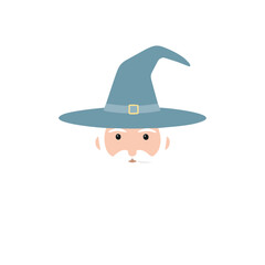 Wizard face with pointed hat and beard magic
