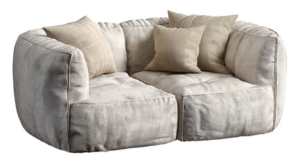 Modern Beige Two Seater Sofa With Abstract Pattern And Cushions