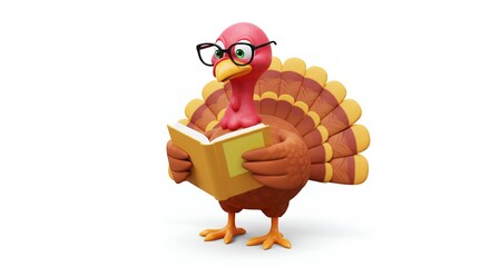 Cartoon turkey reading a book
