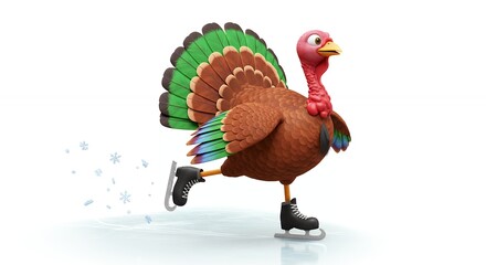 Cartoon turkey skating on ice