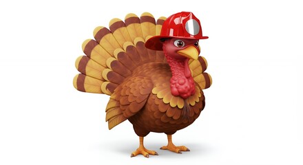 Cartoon turkey wearing firefighter helmet