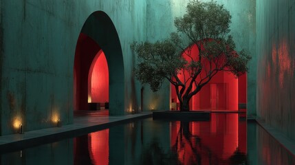 Interior view of a modern, vibrant spa complex.