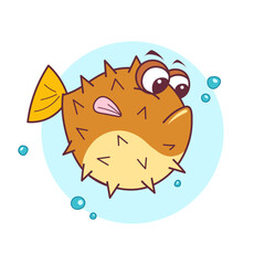 Cute Cartoon Pufferfish with On A Light Background