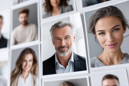 Professional portraits showcasing diverse faces in a modern setting during daylight hours