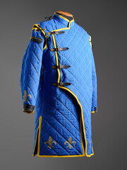 Historical fashion. Medieval knight cloth. Padded jacket gambeson.