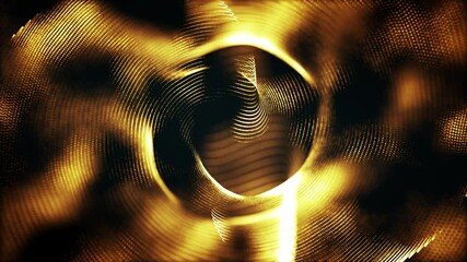 Abstract gold particles and waves forming dynamic circular patterns on a dark background. Futuristic digital motion, luxury golden texture, ideal for technology, finance, or elegant design projects - Powered by Adobe