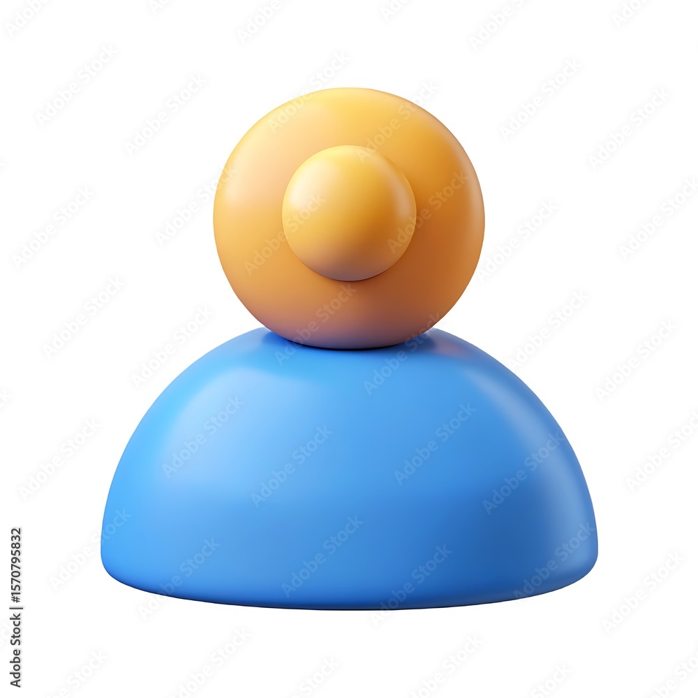 Poster 3d render of a simple user icon: blue torso and golden head with highlight isolated on white backgro