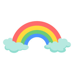 Isolated illustration cartoon rainbow and clouds color full