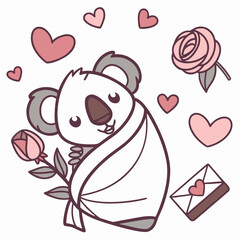Charming SVG of a Shy Koala bear featuring wrapped in a blanket, styled in a Valentine theme with Valentine Blush hues