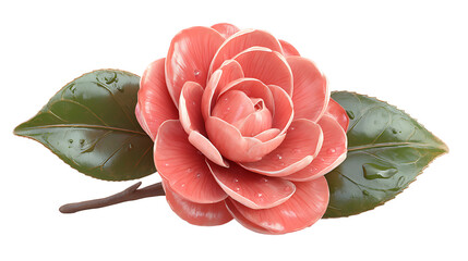 Pink Flower Blossom With Green Leaves On Transparent Background