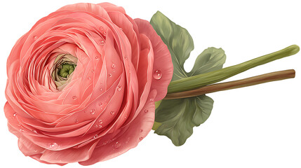 Pink Flower Blossom With Water Drops On Petals And Green Stem