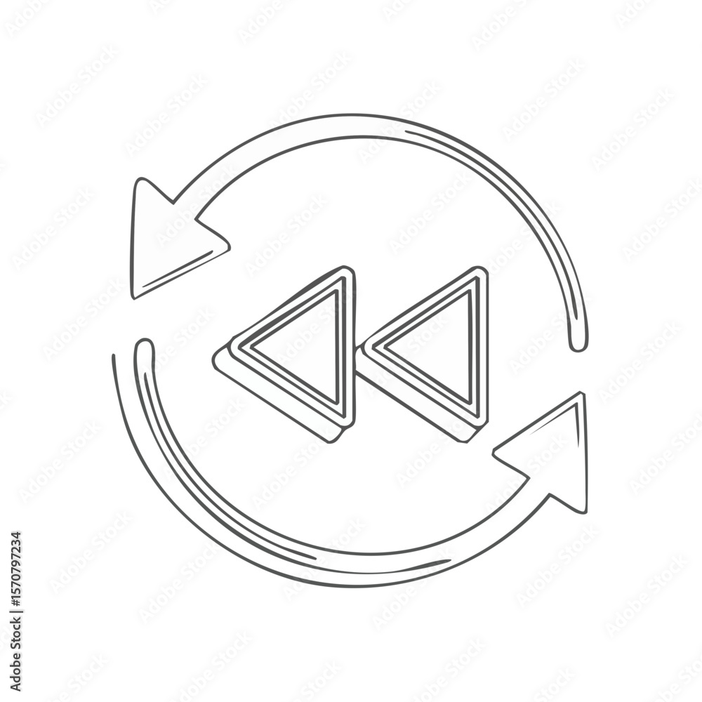 Poster rewind icon with circular arrow motion graphic replay design and vector illustration