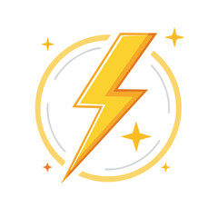 Energetic Lightning Bolt Symbol with Sparkling Star Elements Against Black Background