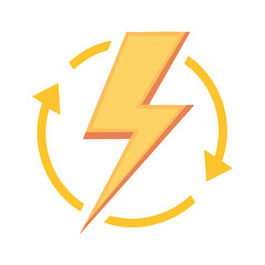Sustainable Energy Icon Yellow Lightning Bolt Surrounded by Circular Arrows Sign Design
