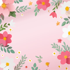 Floral Frame with Pink Background and Colorful Flowers