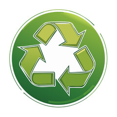 Obraz premium Recycling symbol with arrows in a green circle on black background representing environmental awareness.