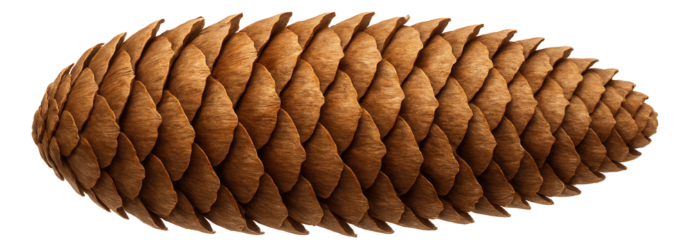 Fallen spruce cone with tightly packed, overlapping woody scales