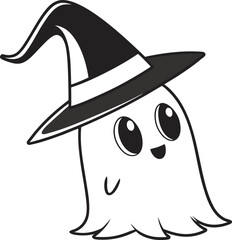 Vector art of a cute ghost wearing a witch hat isolated on white background