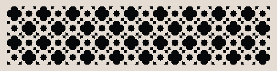 Seamless black and white mid century modern geometric pattern for banners, backgrounds, fabric design, home decor.