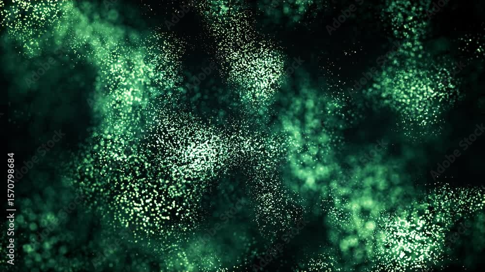 Aufkleber abstract green particles and dust floating in dark space, creating a magical and dreamy atmosphere. 