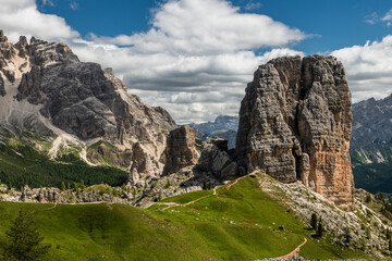 Cinque Torri Rock Formations in the Italian Dolomites, Summer