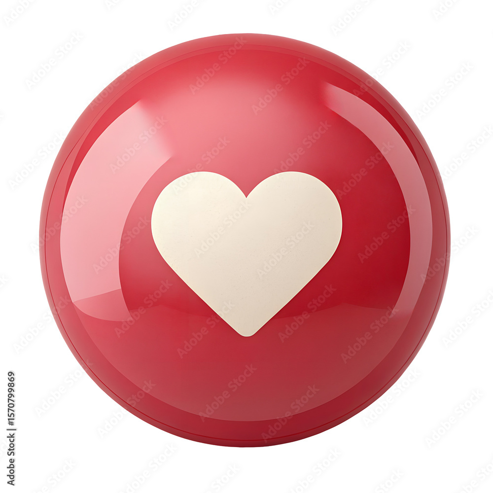 Poster glossy red sphere with cream heart symbol isolated on transparent background