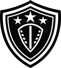 Vector art of a shield with three stars and a smaller shield inside, isolated on white