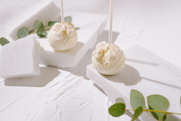 Unique dessert creation showcasing elegant white sweets on minimalistic display