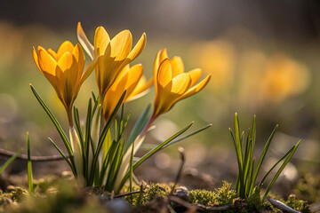 Beautiful Yellow Crocus Flowers in Bloom