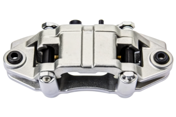 New silver car brake caliper part for vehicle disc brake system isolated with transparent background