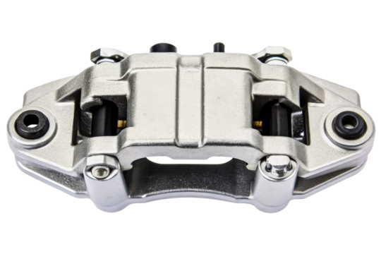 New silver car brake caliper part for vehicle disc brake system isolated with transparent background