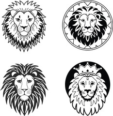 Lion Face Silhouette in Details Vector Illustration  