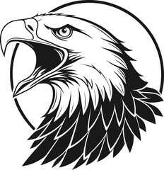 Vector art of a fierce bald eagle head in a circle isolated on white background