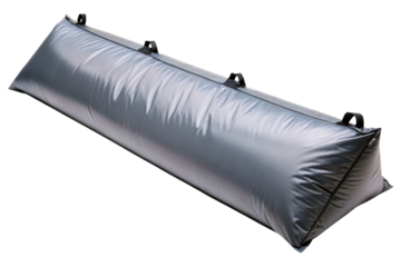 Long gray water-filled flexible flood barrier for protection isolated with transparent background