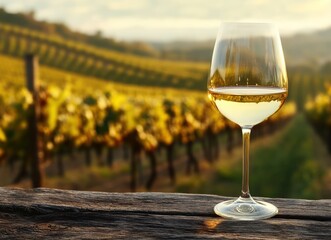Wine glass before vineyard