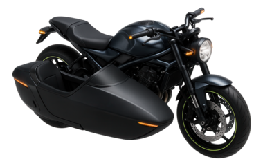 Modern motorcycle with streamlined sidecar and integrated LED turn signals