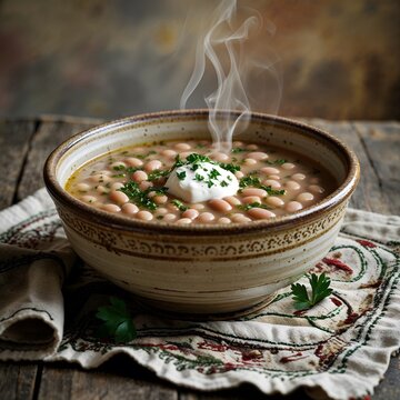 Serbian bean soup prebranac in round soup bowl