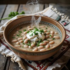 Serbian bean soup prebranac in round soup bowl