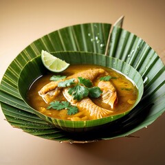 Maldivian garudhiya fish broth in palm leaf bowl