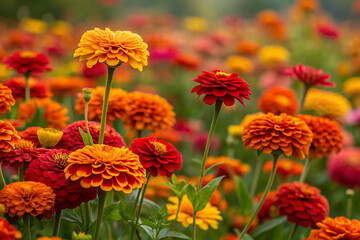 Vibrant Zinnia Flower Garden in Full Bloom