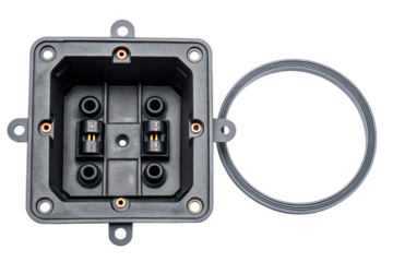 Square plastic waterproof electrical junction box with a rubber seal isolated with transparent background
