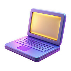 Stylized 3d laptop with glowing golden screen isolated on transparent background