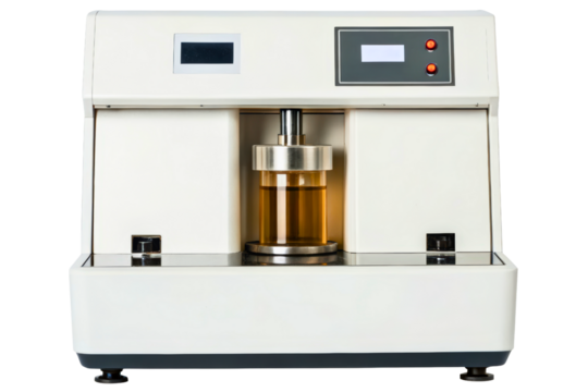 Laboratory instrument for testing viscosity of yellow liquid isolated with transparent background