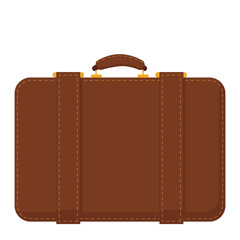 Vector illustration of a brown suitcase with a handle on a white background.