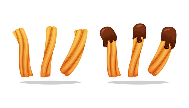 Churros snack with chocolate sauce vector isolated on white background.